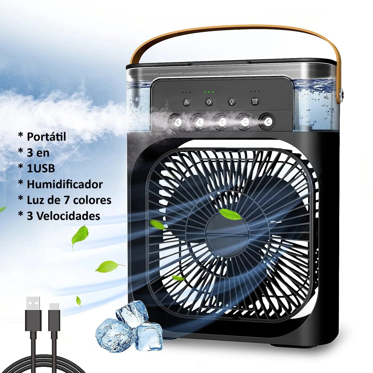MINI VENTILADOR LUZ LED 3 EN 1